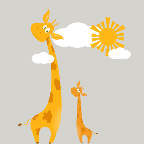 Baby and Mother Giraffe Under the Sun Sign Template